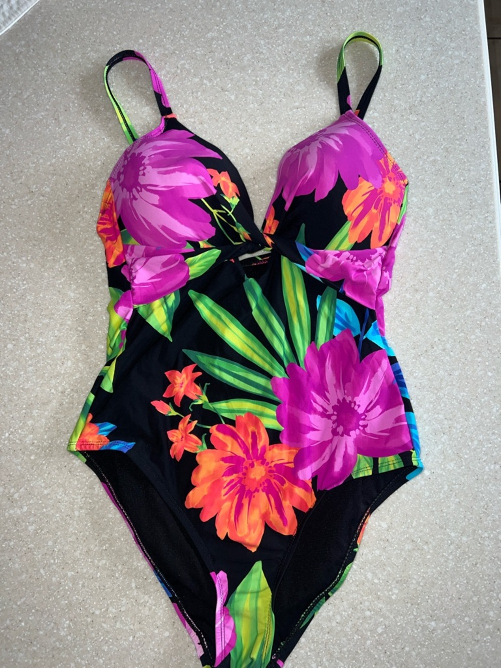 Freshwater Black One-Piece Swimsuit with Bright Floral Detail